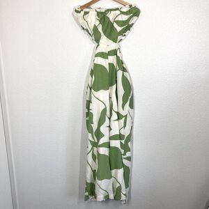 SHOP17 Jumpsuit Large Green Tropical Leaf Off Shoulder Cutout Wide Leg